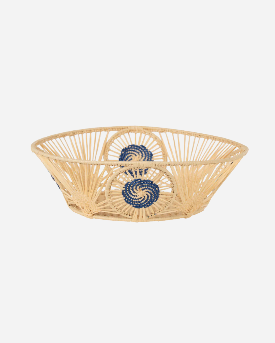 RAFFIA ROUND MEDALLION BASKET, BLUE