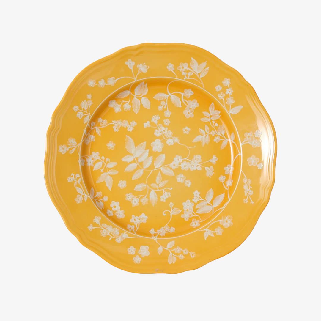 Floral Yellow Dinner Plate, Set of 4