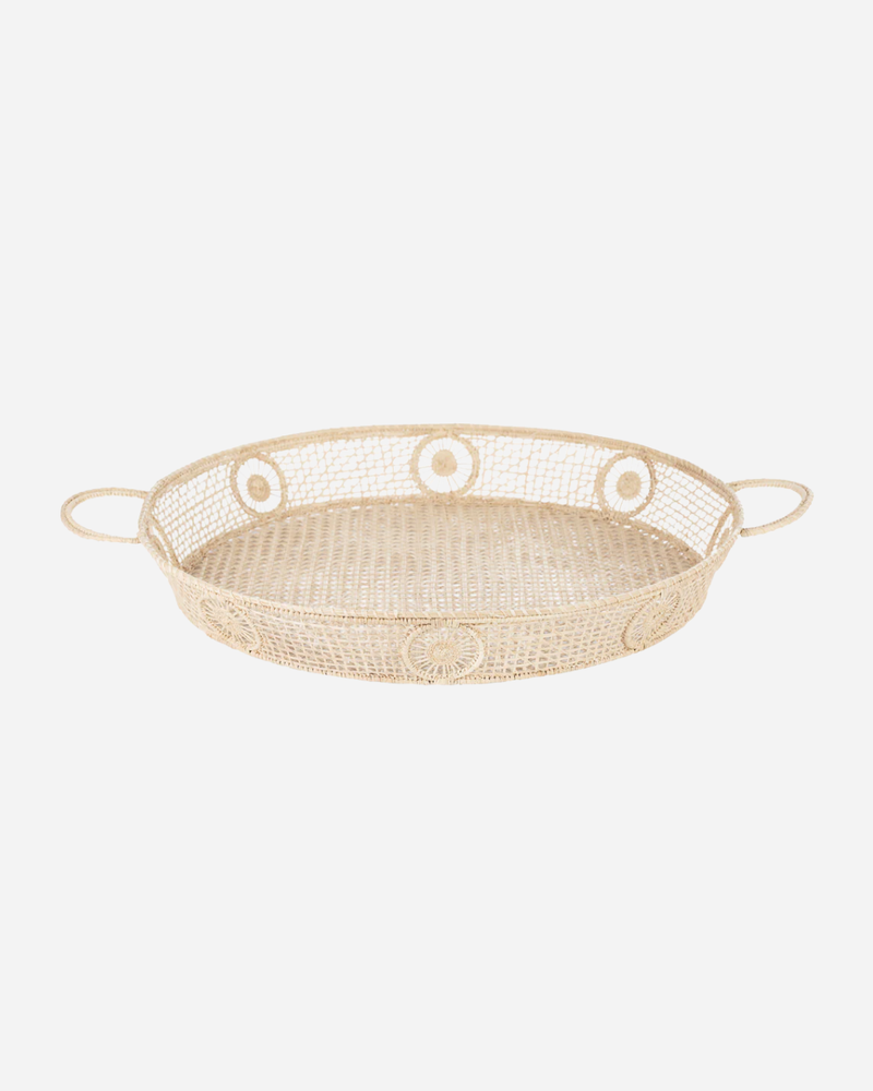 RAFFIA PALM ROUND TRAY, LARGE