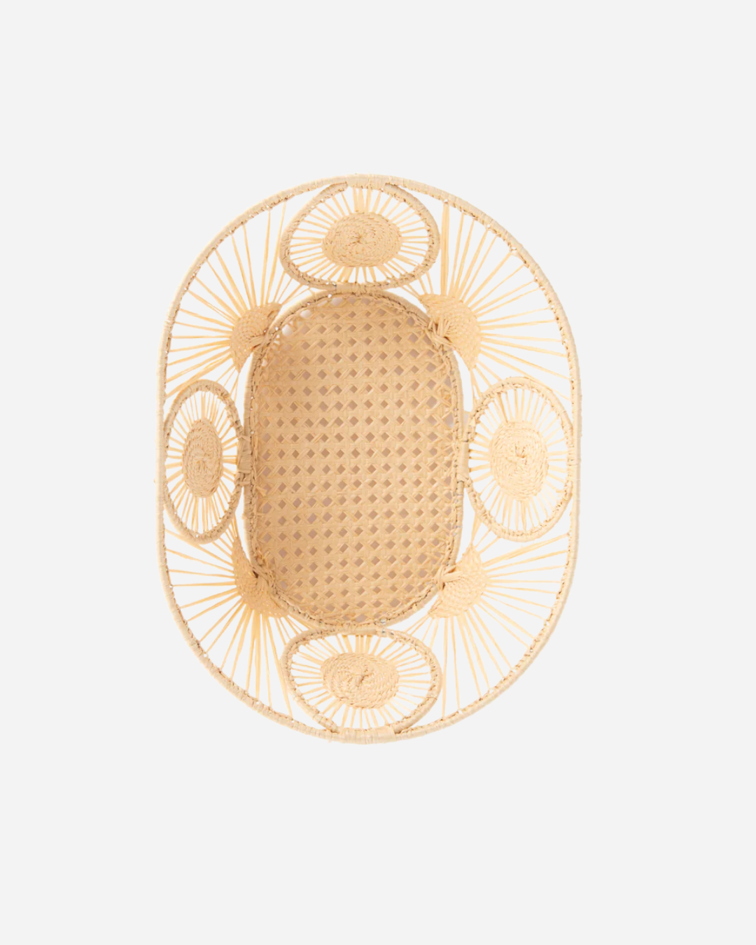 RAFFIA OVAL MEDALLION BASKET, NATURAL