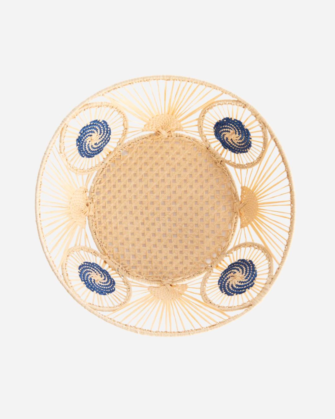 RAFFIA ROUND MEDALLION BASKET, BLUE