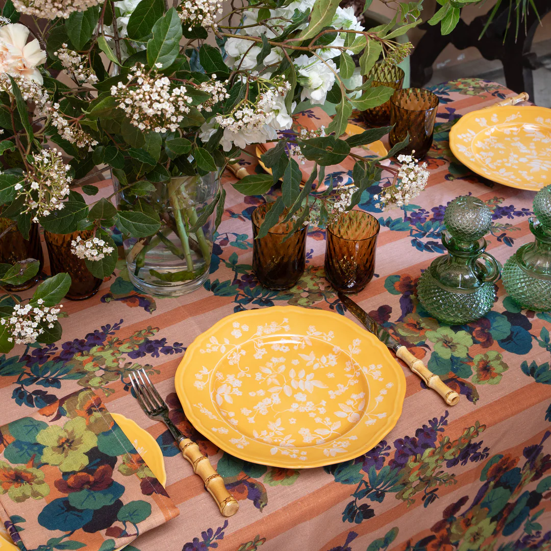 Floral Yellow Dinner Plate, Set of 4