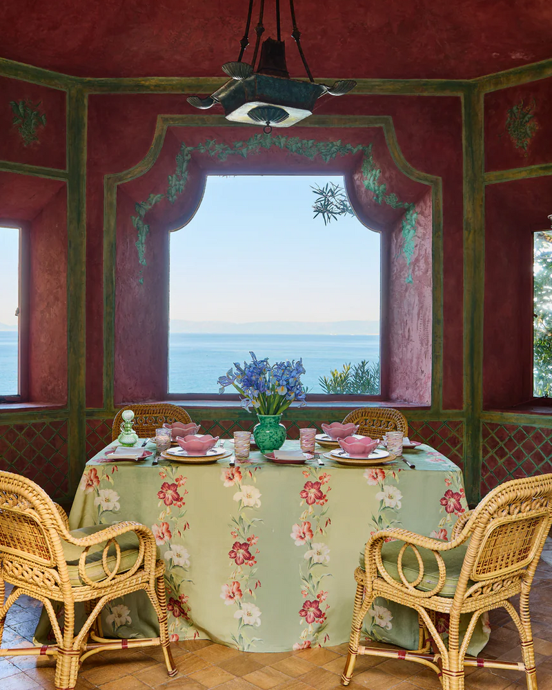 Ibiscus Sage Linen Tablecloth, Rectangle