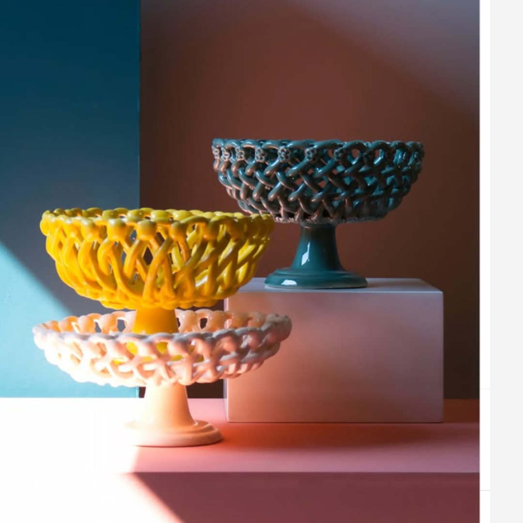 Woven Pink Bouton Low Pedestal Bowl