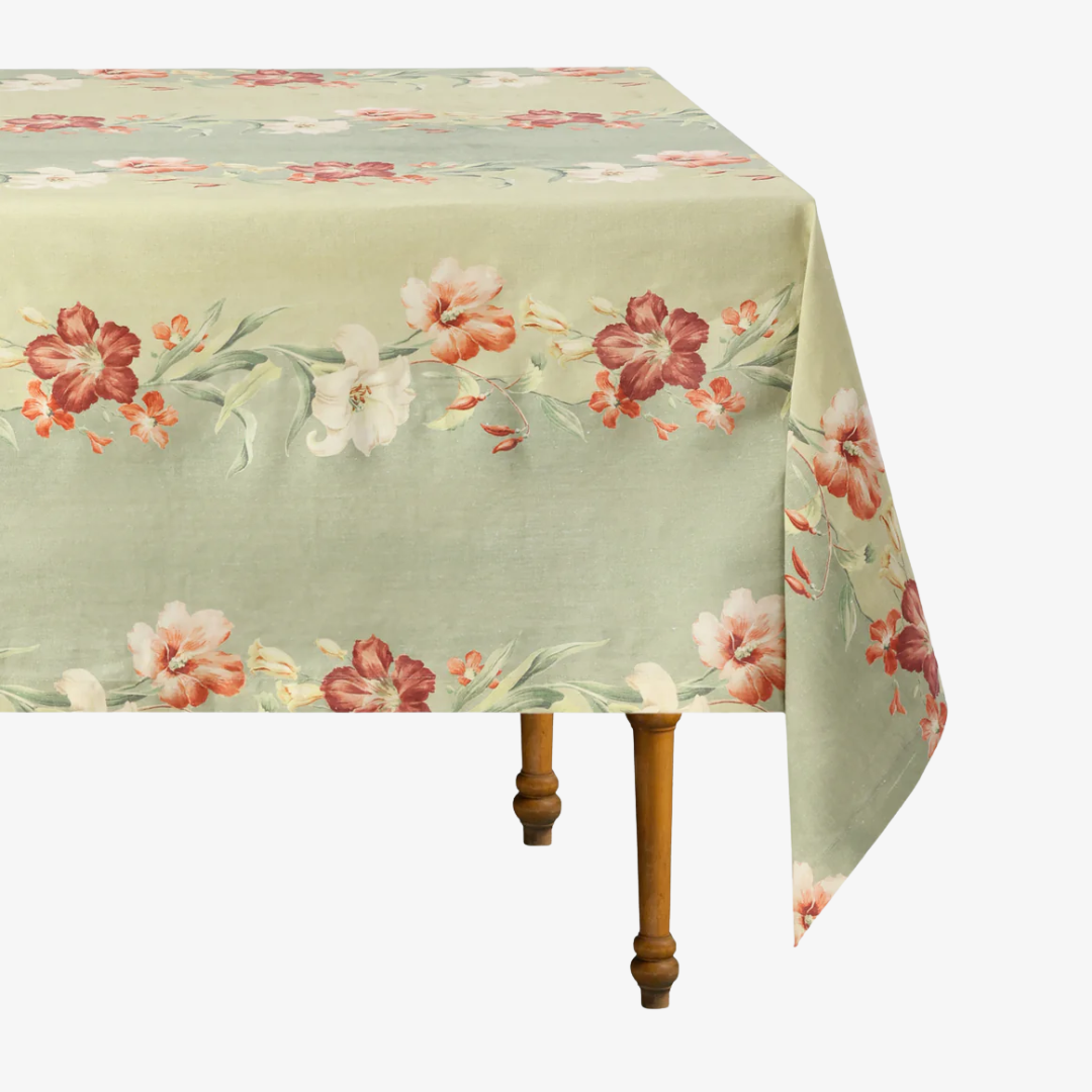 Ibiscus Sage Linen Tablecloth, Rectangle