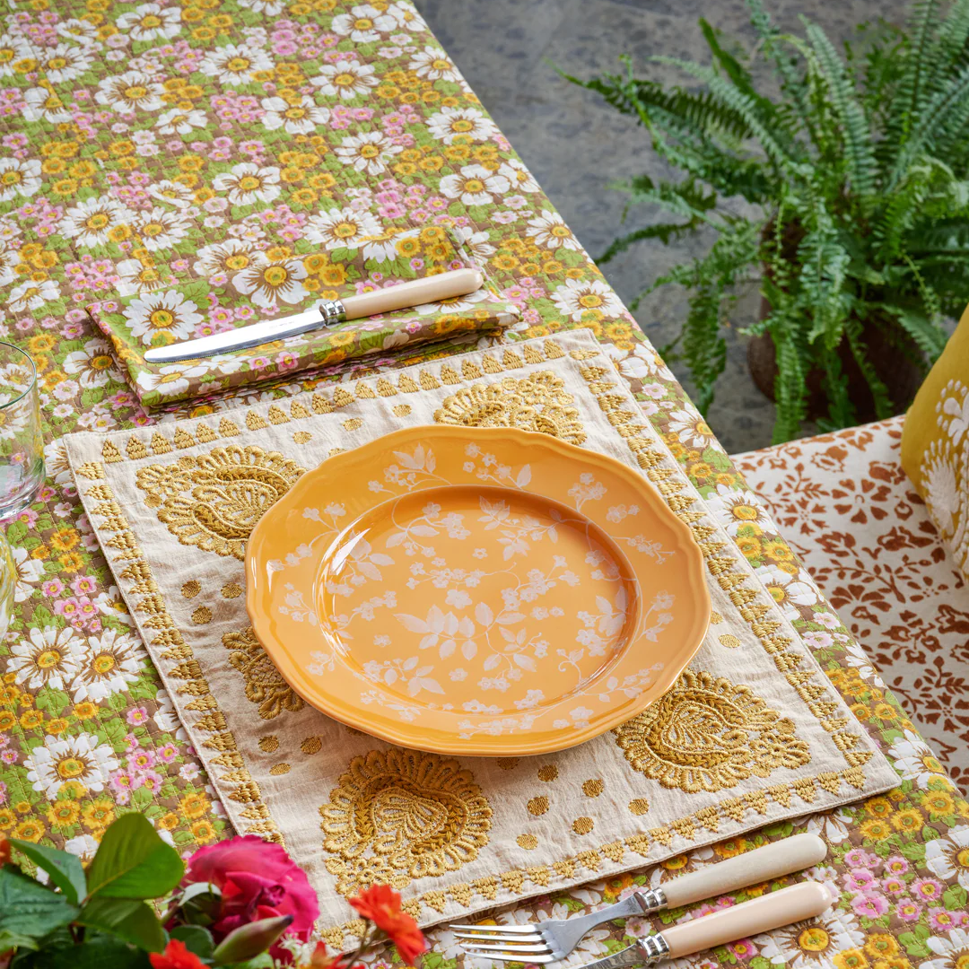 Floral Yellow Dinner Plate, Set of 4