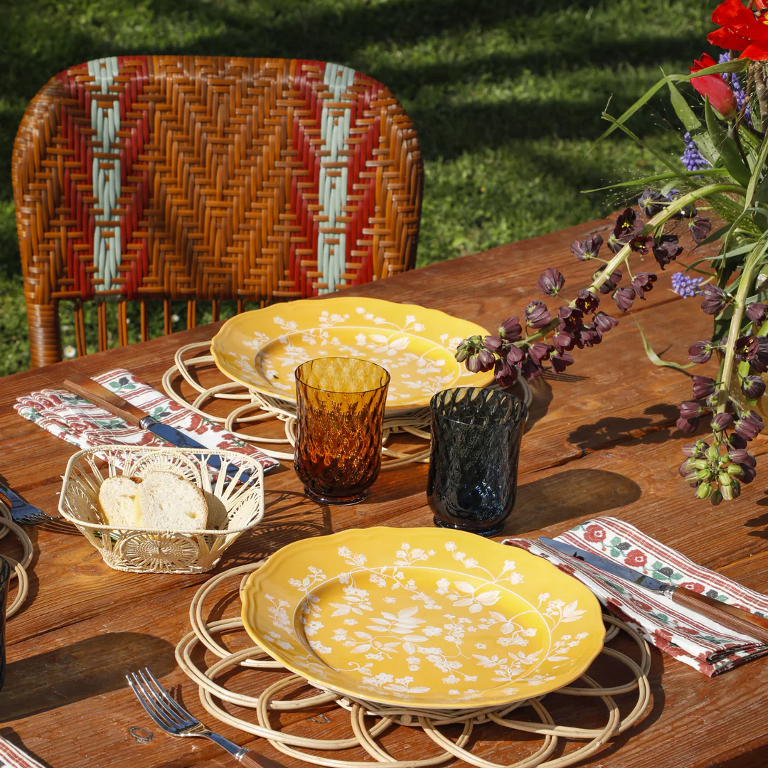 Floral Yellow Dinner Plate, Set of 4