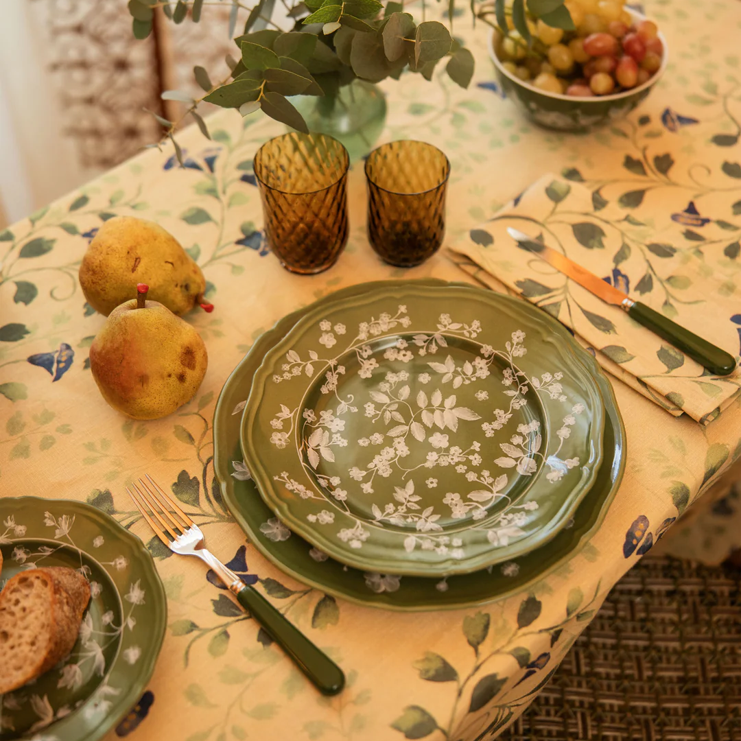 Floral Green Dinner Plate, Set of 4
