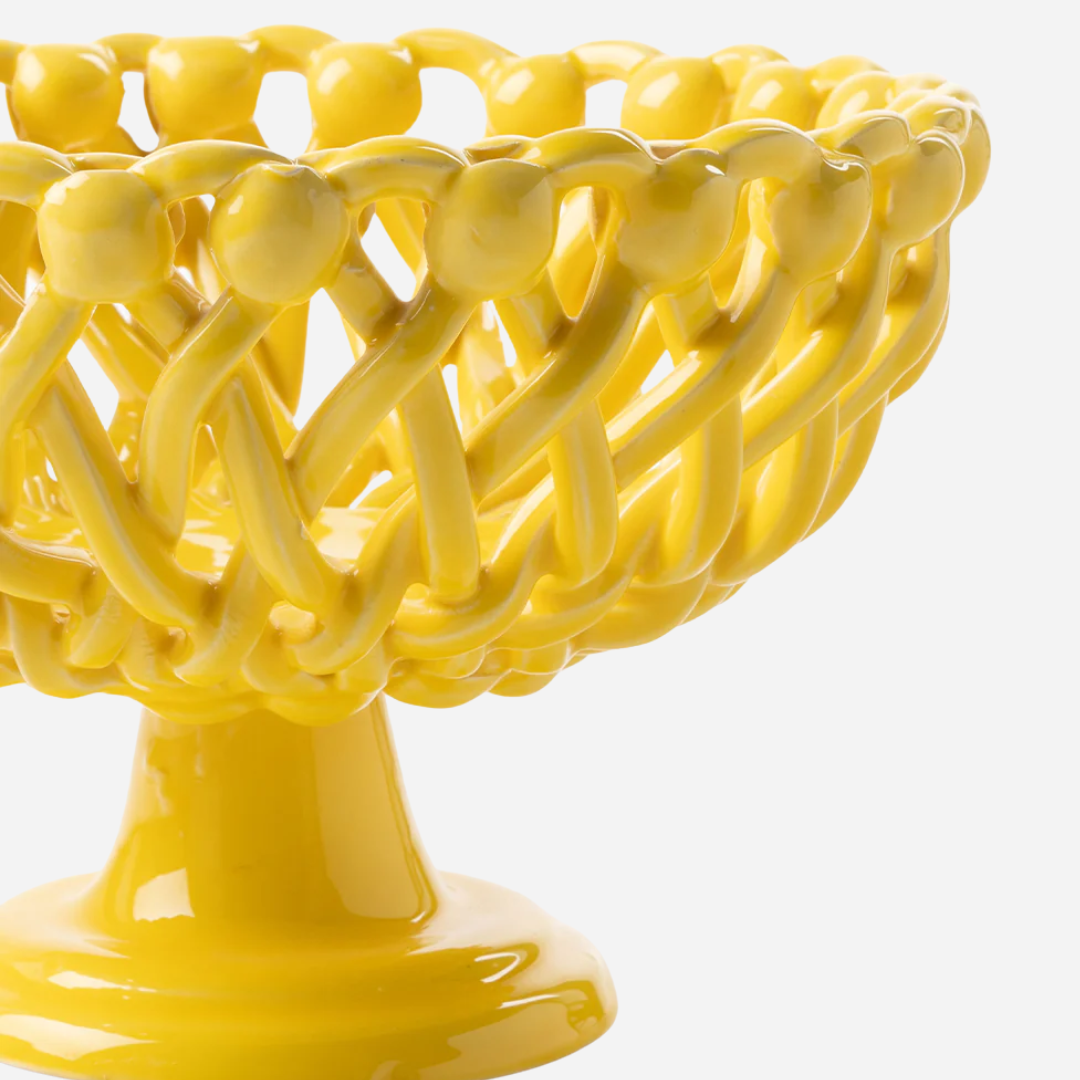 Woven Yellow Bouton Pedestal Bowl