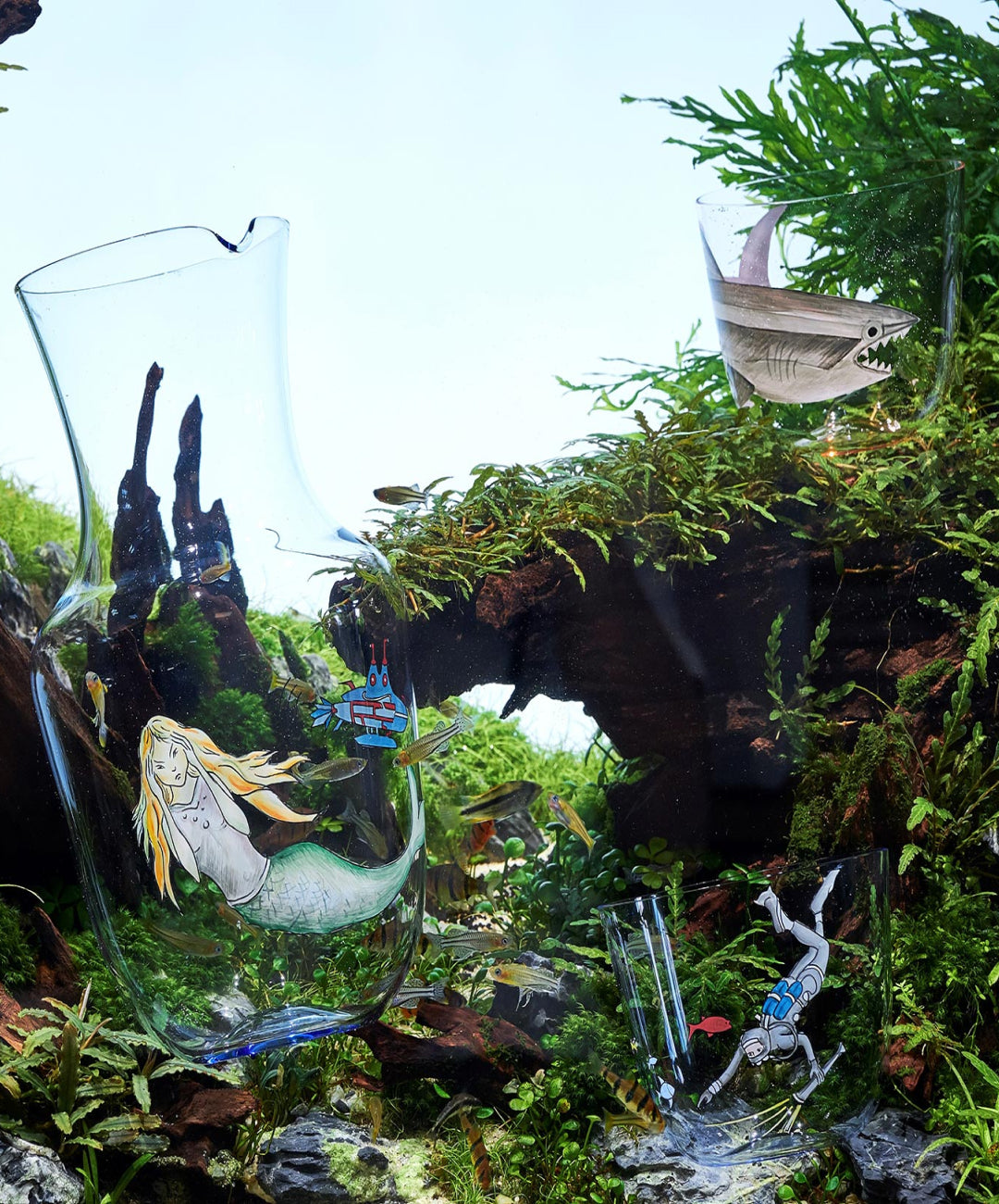 Octopus High Seas Hand-Painted Crystal Tumbler, Set of 2