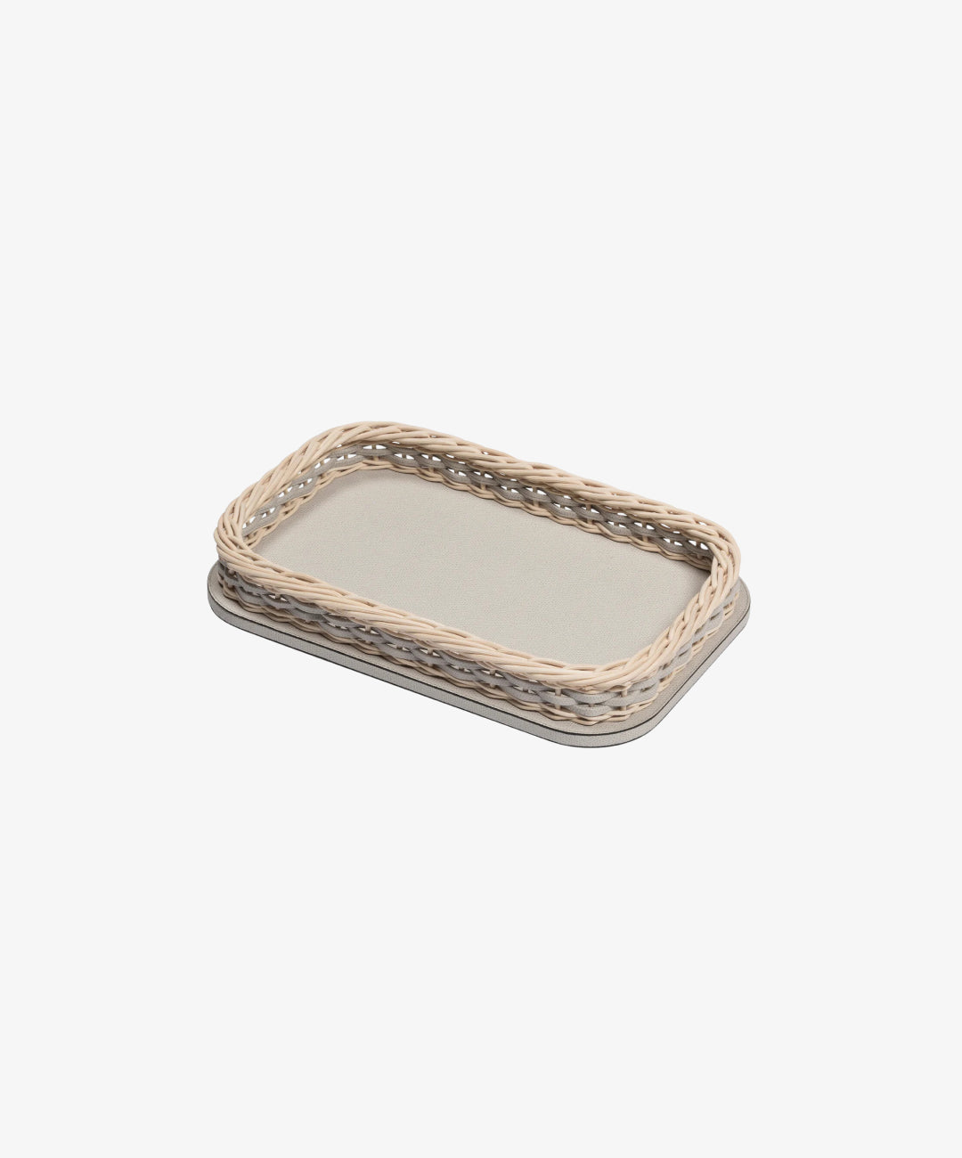 Orsay Beige Leather and Rattan Rectangular Mini Tray
