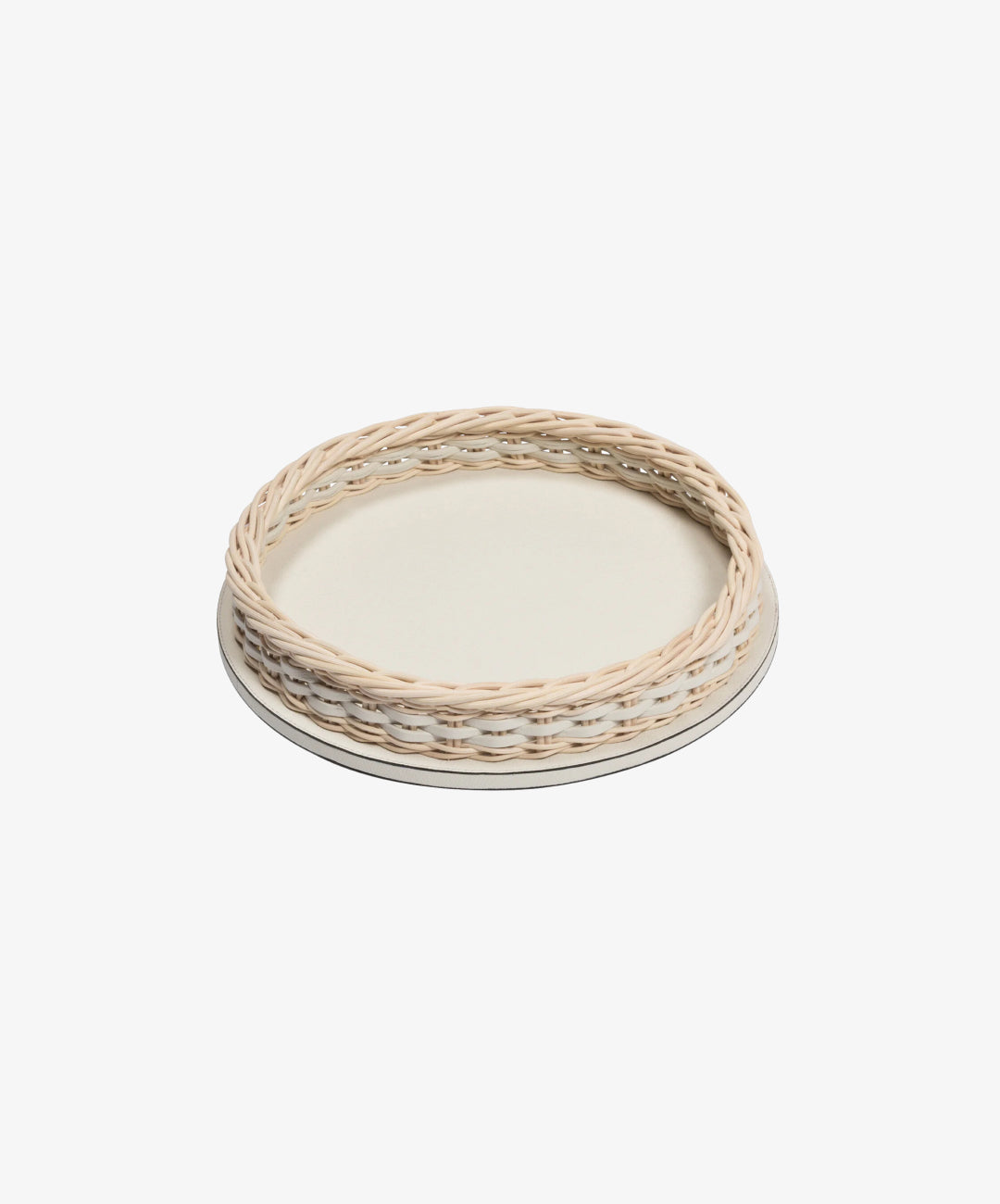 Orsay Cream Leather and Rattan Round Mini Tray
