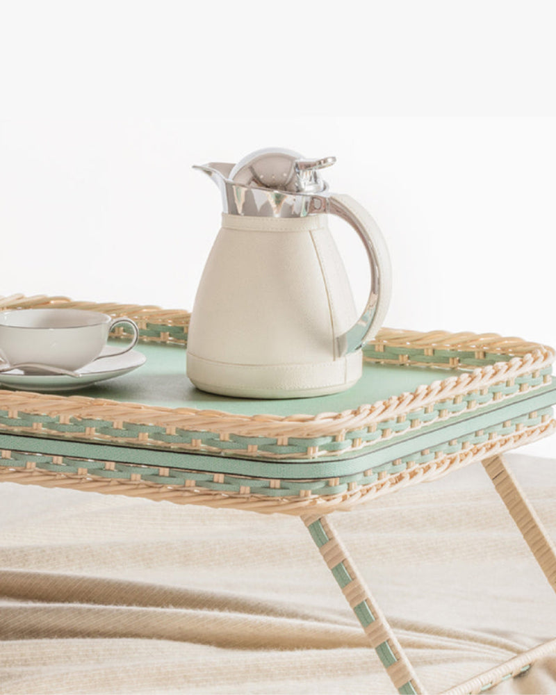 Reims Leather & Rattan Bed Tray White