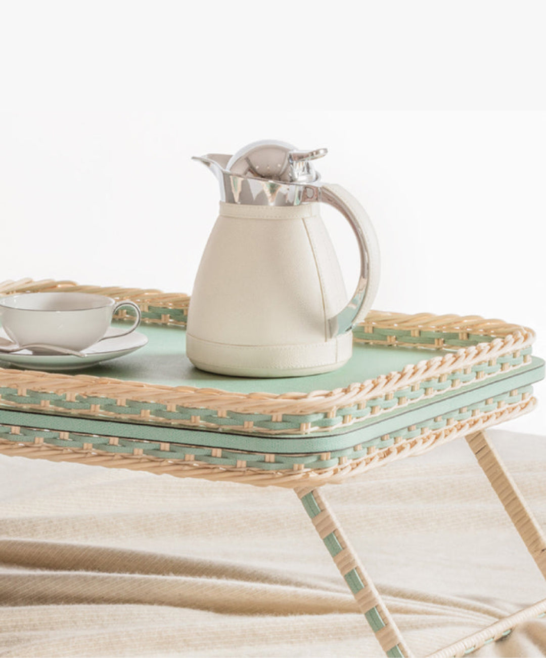 Reims Leather & Rattan Bed Tray White