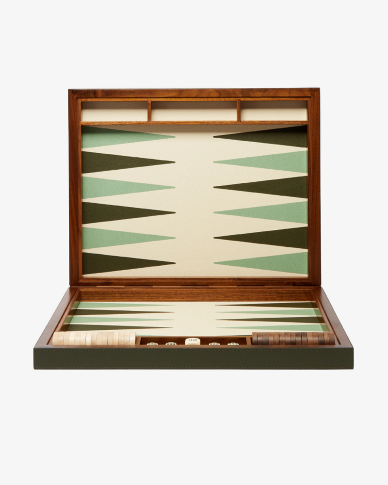 Green Leather Backgammon Set