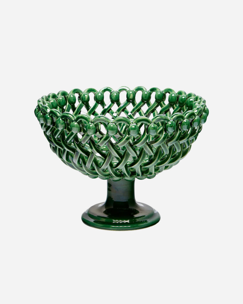 Woven Green Bouton Pedestal Bowl
