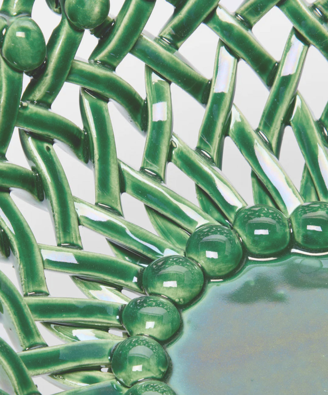 Woven Green Bouton Pedestal Bowl