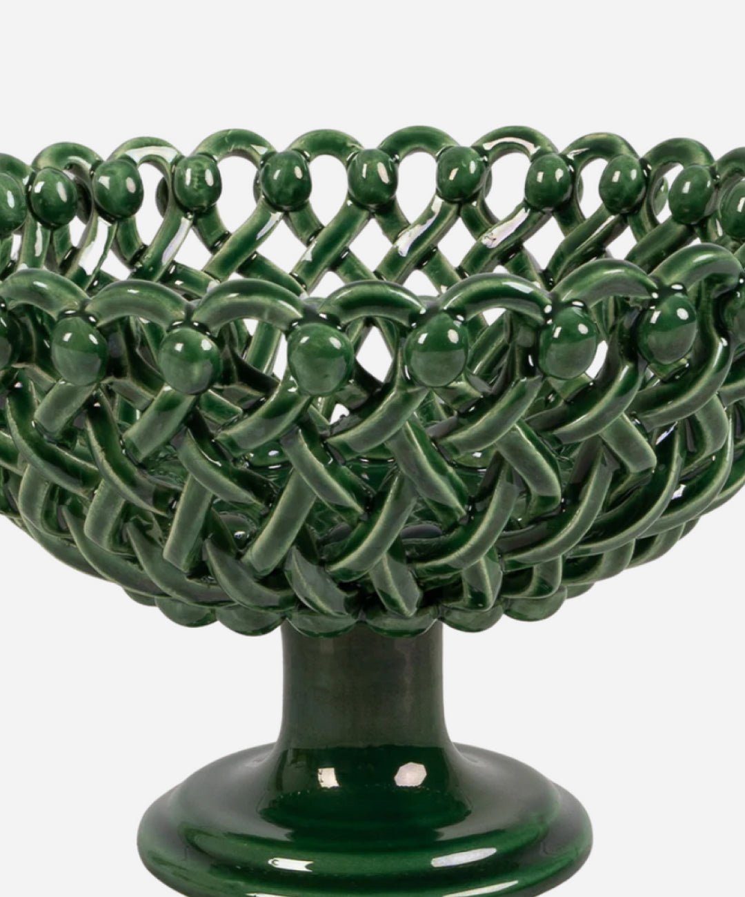 Woven Green Bouton Pedestal Bowl