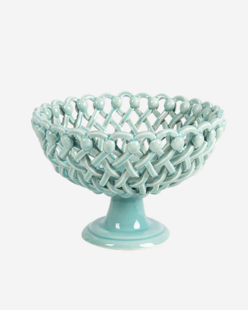 Woven Turquoise Bouton Pedestal Bowl
