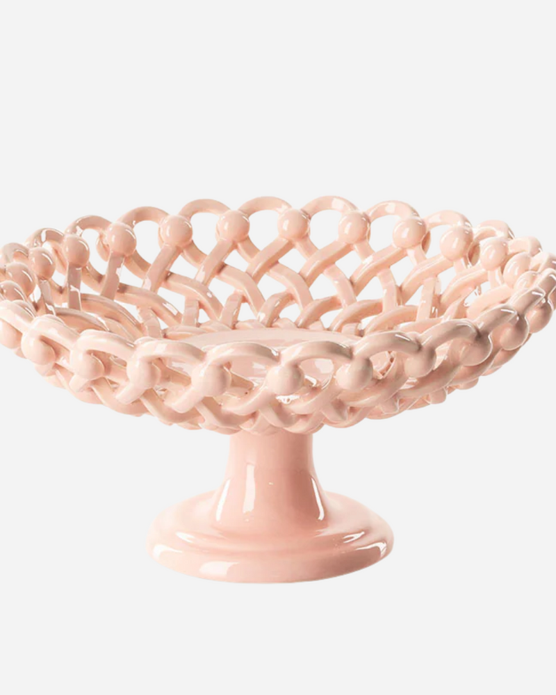 Woven Pink Bouton Low Pedestal Bowl