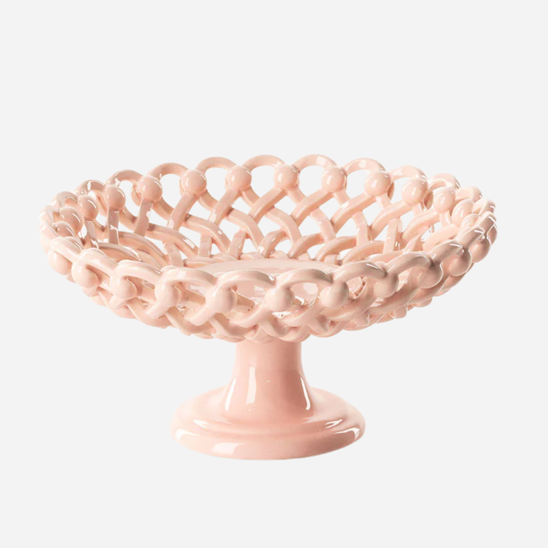 Woven Pink Bouton Low Pedestal Bowl