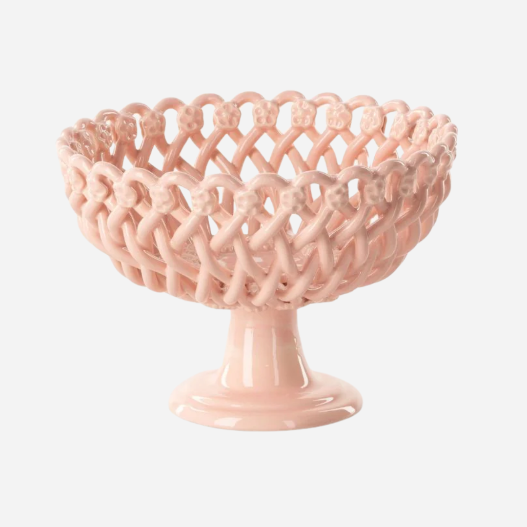 Woven Pink Pedestal  Bowl