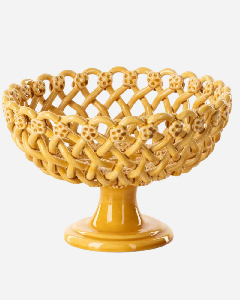 Woven Ocher Pedestal  Bowl