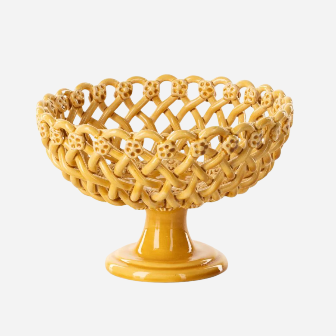 Woven Ocher Pedestal  Bowl
