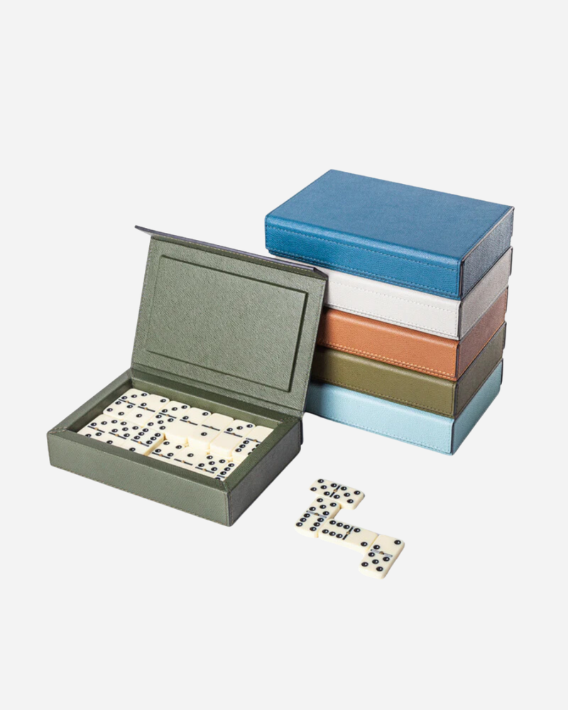 Green Parma Leather Dominoes Set