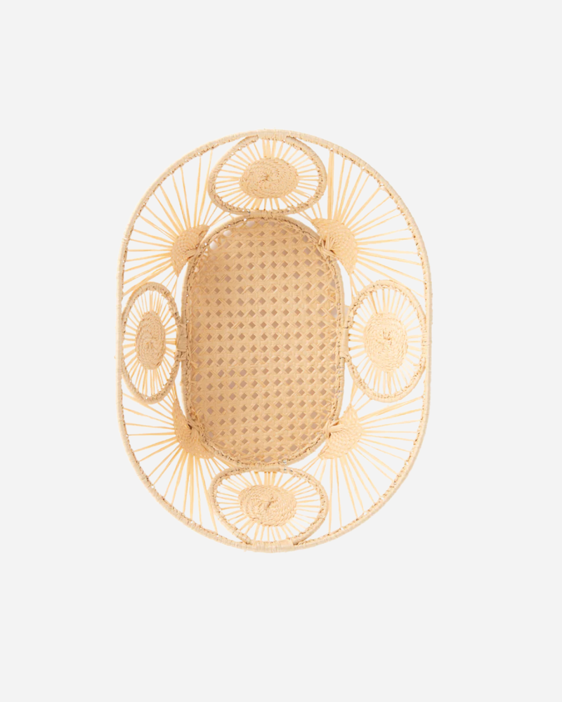 RAFFIA OVAL MEDALLION BASKET, NATURAL