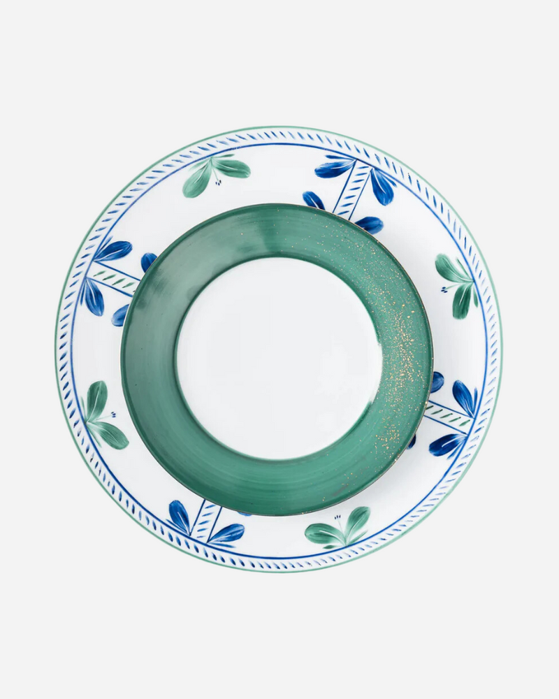 Golden Green Dessert Plate, Set of 4