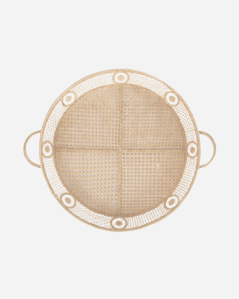 RAFFIA PALM ROUND TRAY, LARGE