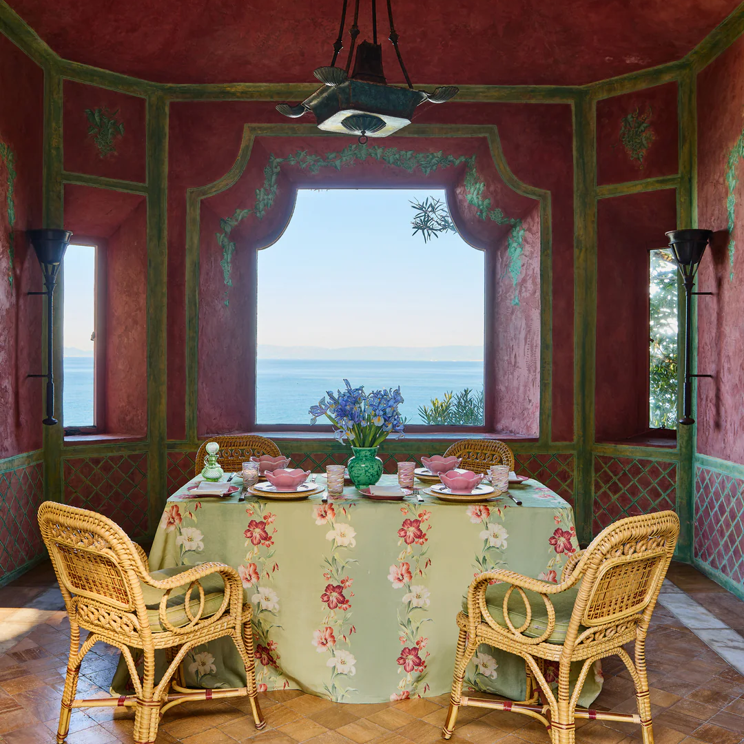 Ibiscus Sage Linen Tablecloth, Rectangle