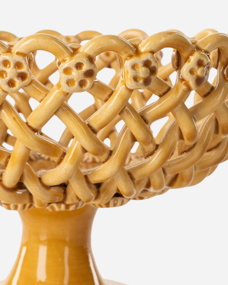 Woven Ocher Pedestal  Bowl