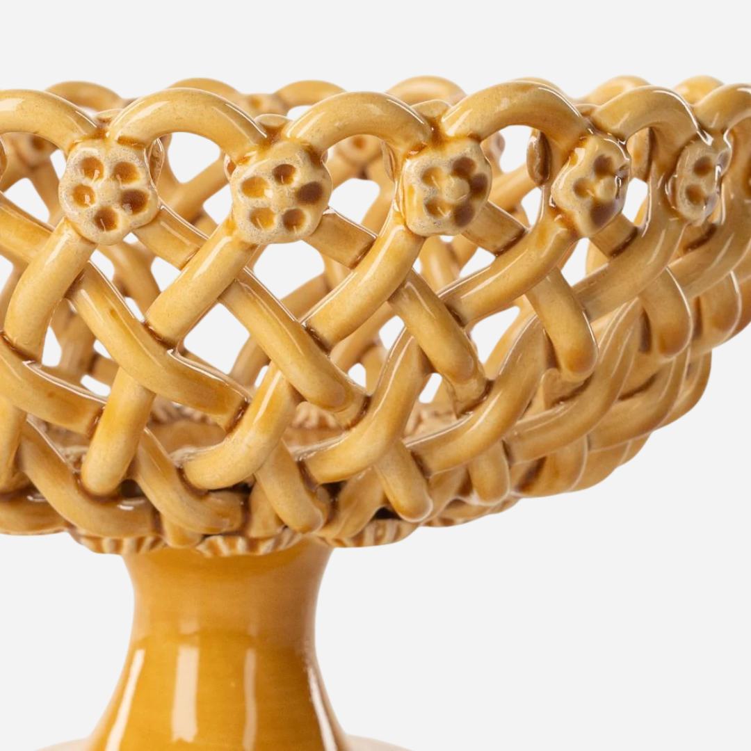 Woven Ocher Pedestal  Bowl