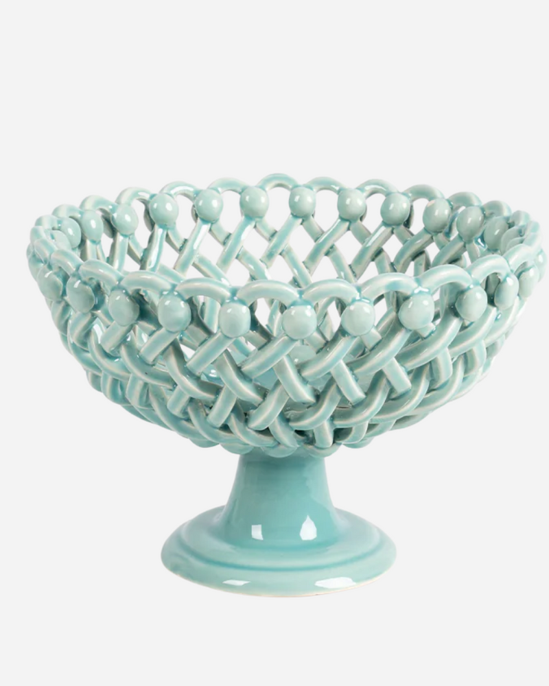 Woven Turquoise Bouton Pedestal Bowl