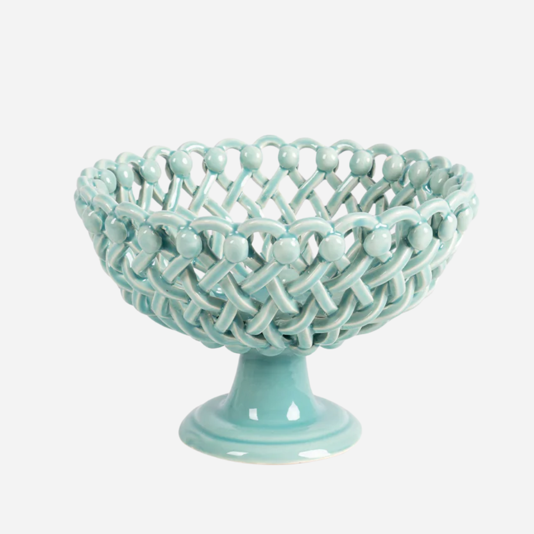 Woven Turquoise Bouton Pedestal Bowl