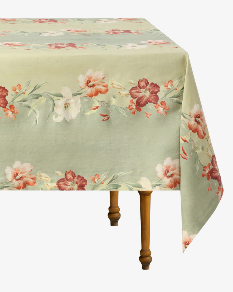 Ibiscus Sage Linen Tablecloth, Rectangle