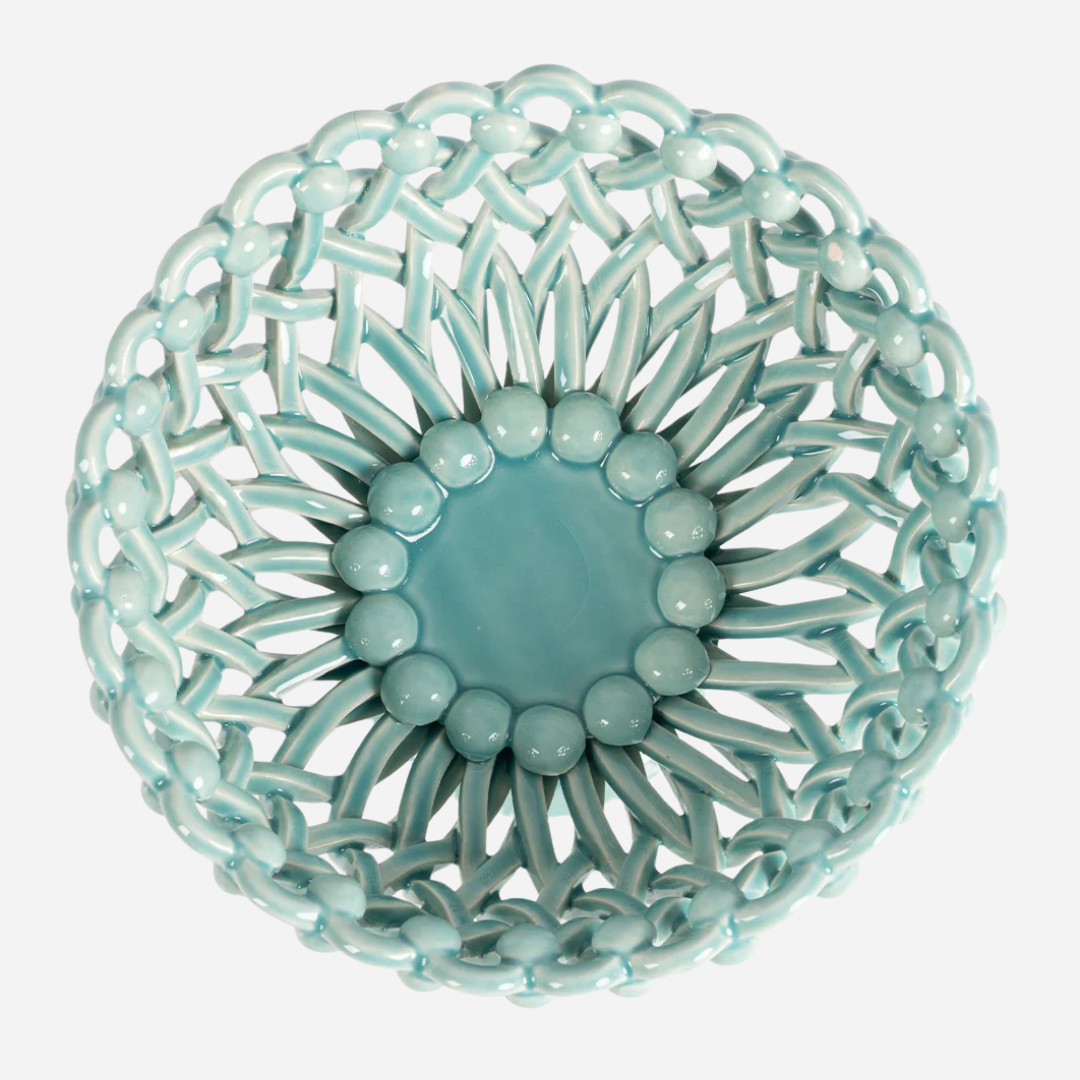 Woven Turquoise Bouton Pedestal Bowl