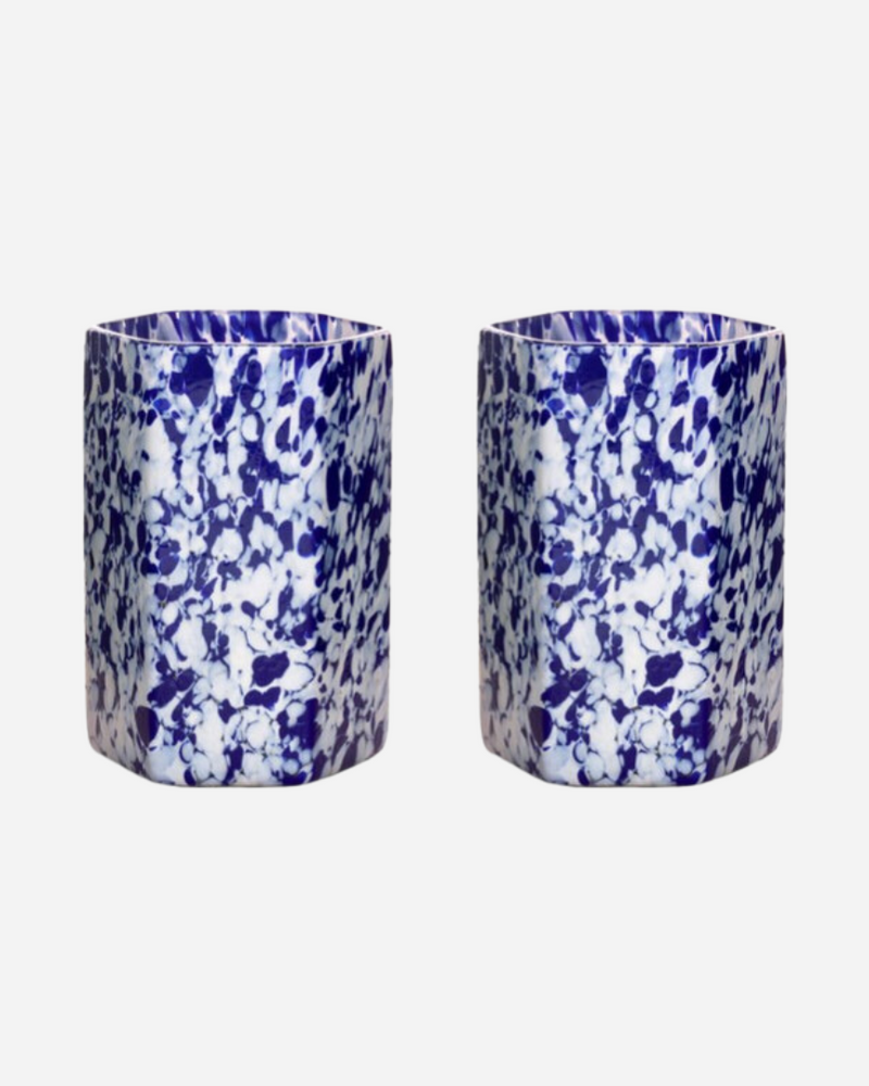 Macchia Hex Ivory & Blue Mix Tumblers, Set of 2