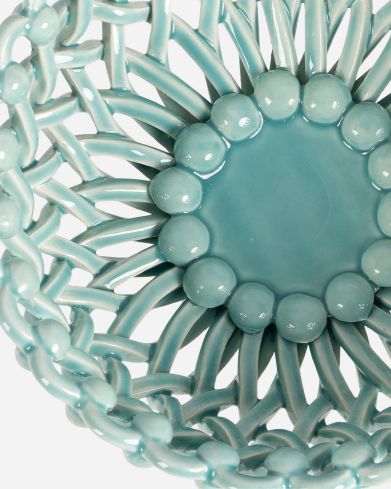 Woven Turquoise Bouton Pedestal Bowl