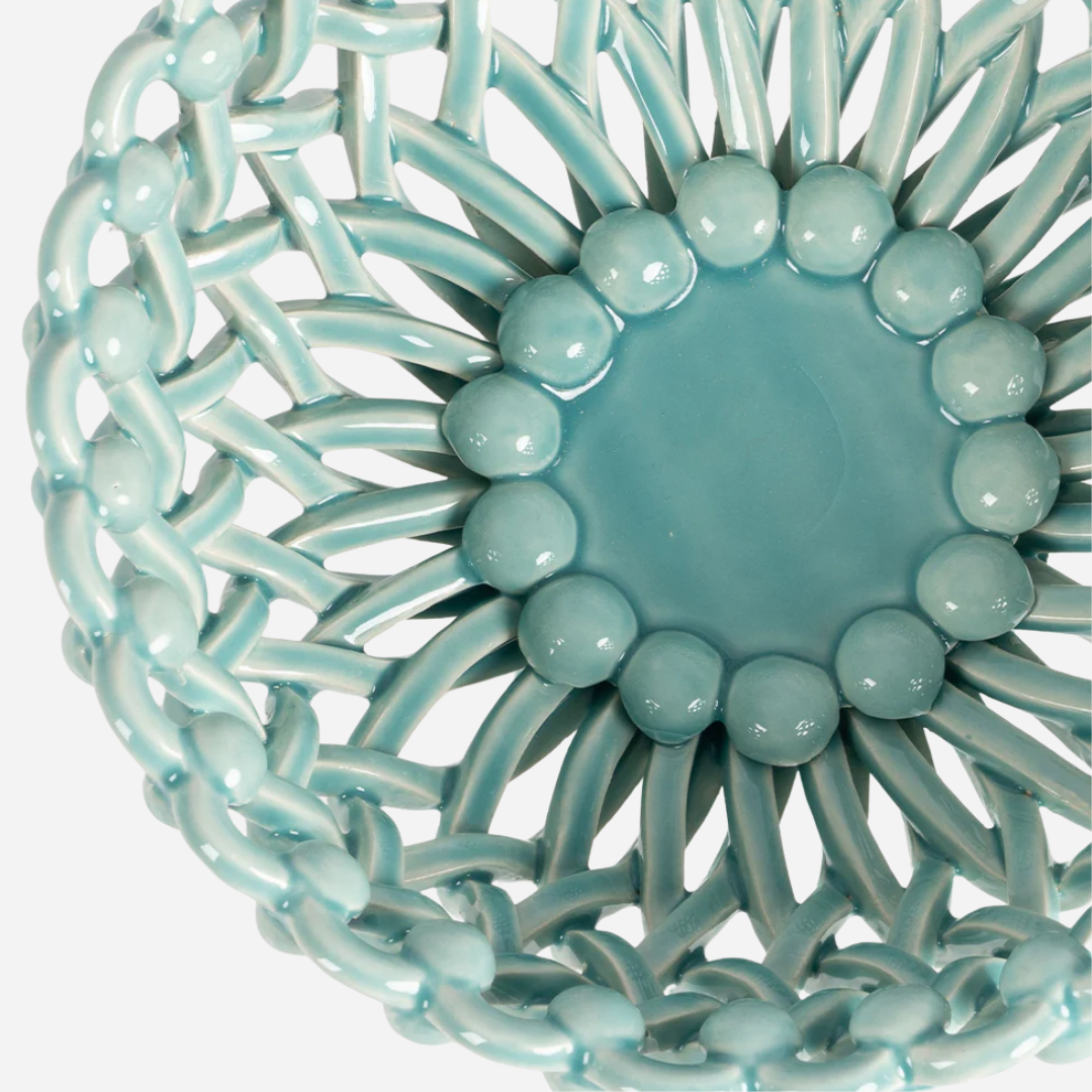 Woven Turquoise Bouton Pedestal Bowl