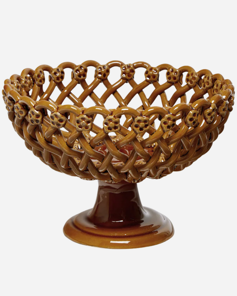 Woven Amber Pedestal  Bowl