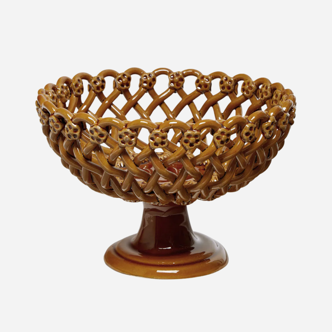 Woven Amber Pedestal  Bowl