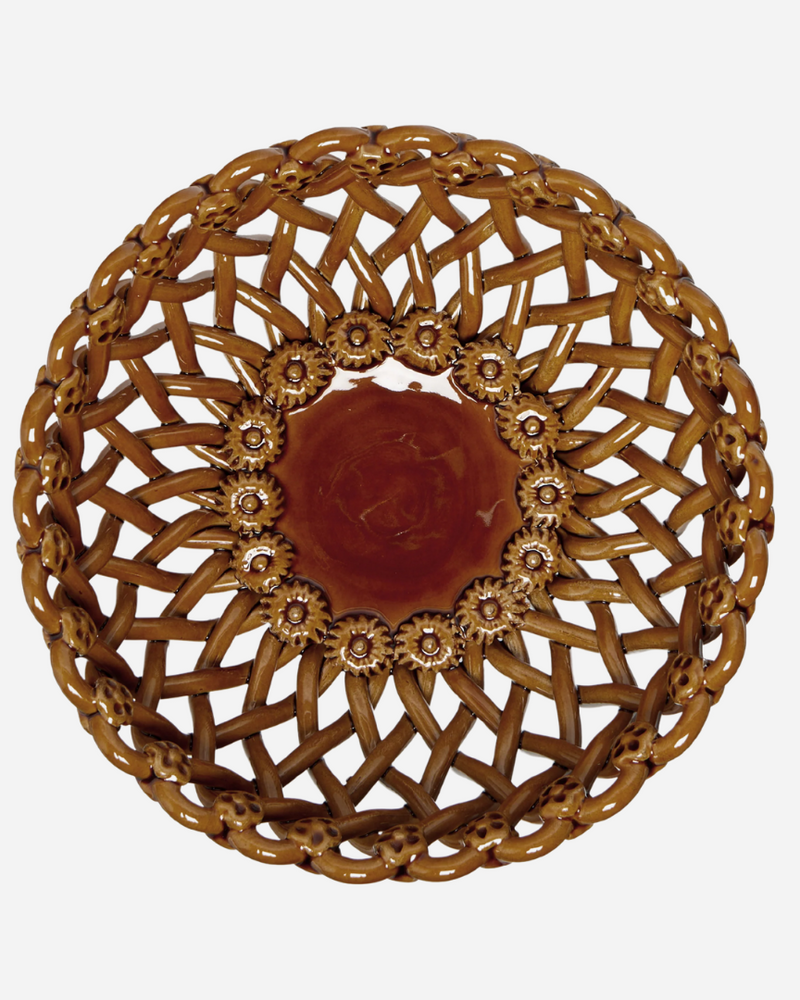 Woven Amber Pedestal  Bowl