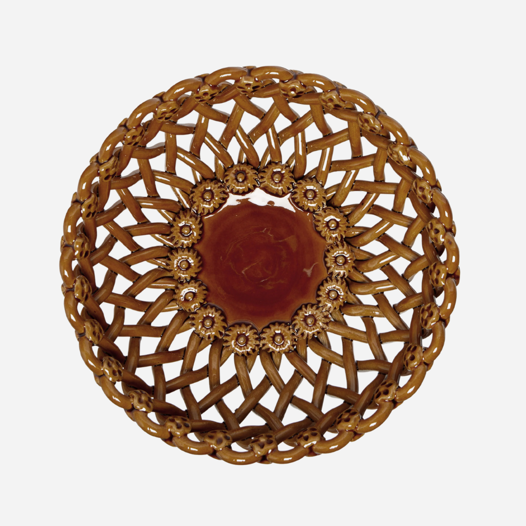 Woven Amber Pedestal  Bowl