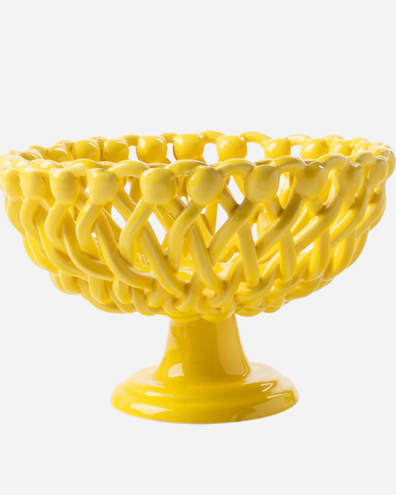 Woven Yellow Bouton Pedestal Bowl
