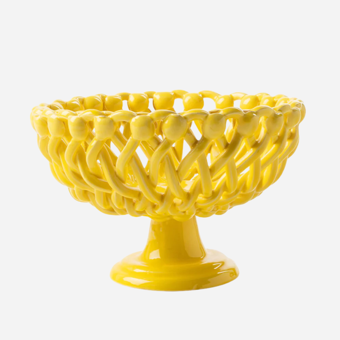 Woven Yellow Bouton Pedestal Bowl