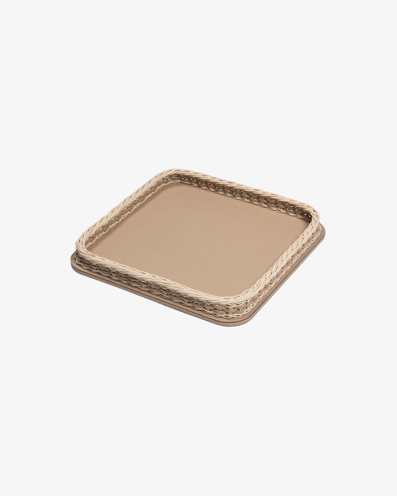 Orsay Brown Leather and Rattan Square Small Tray