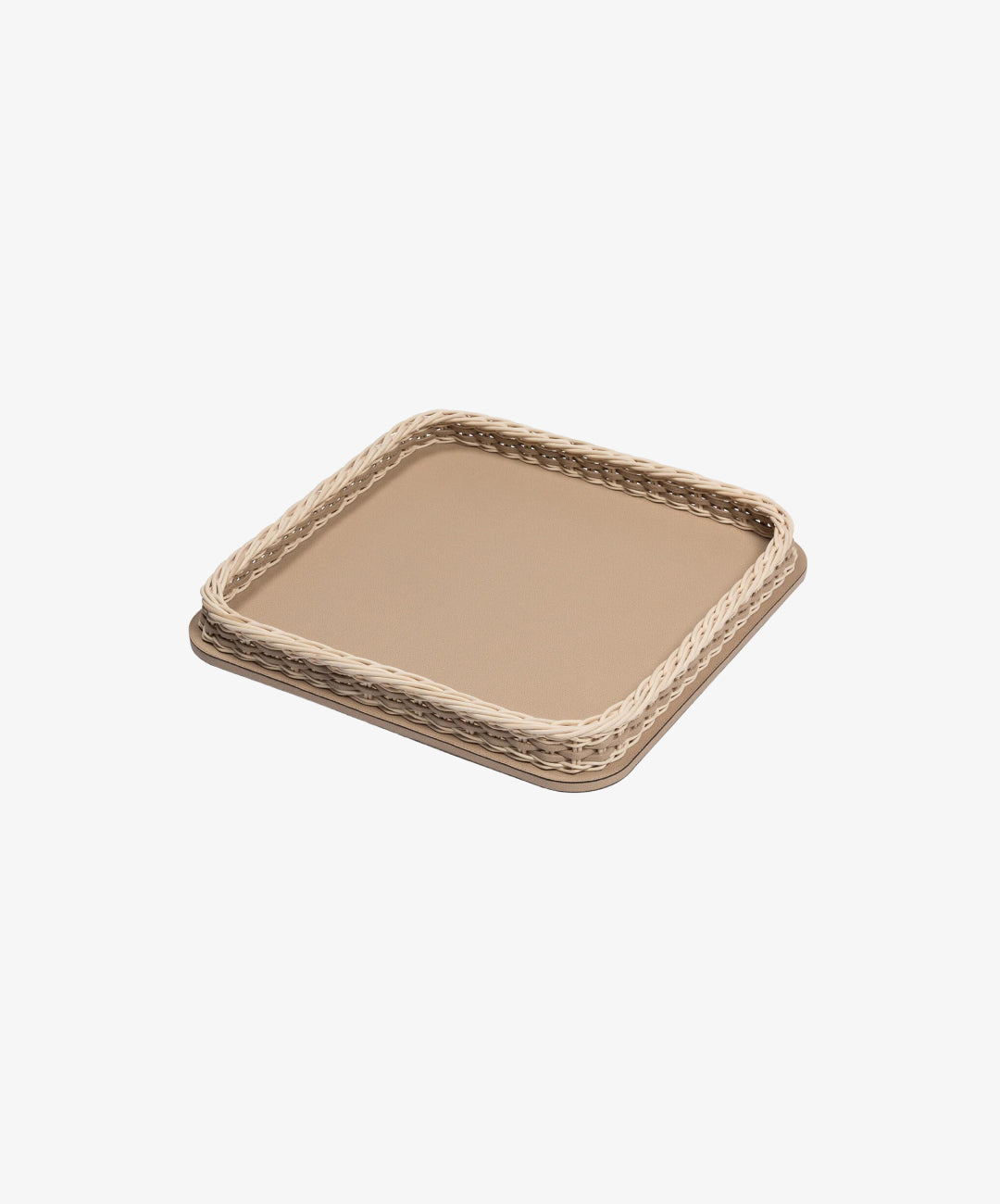 Orsay Brown Leather and Rattan Square Small Tray